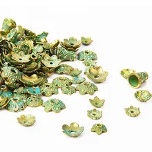 150 шт Ретро Металлические бусины концевые крышки Тибетский античный коричневый цвет зеленые бусины колпачки для самостоятельного изготовления ювелирных изделий подходит для 4-15 мм
