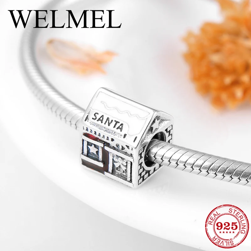 

Christmas gift 925 Sterling Silver delicate red enamel Santa's house beads Fit Original Pandora Charm Bracelet Jewelry making