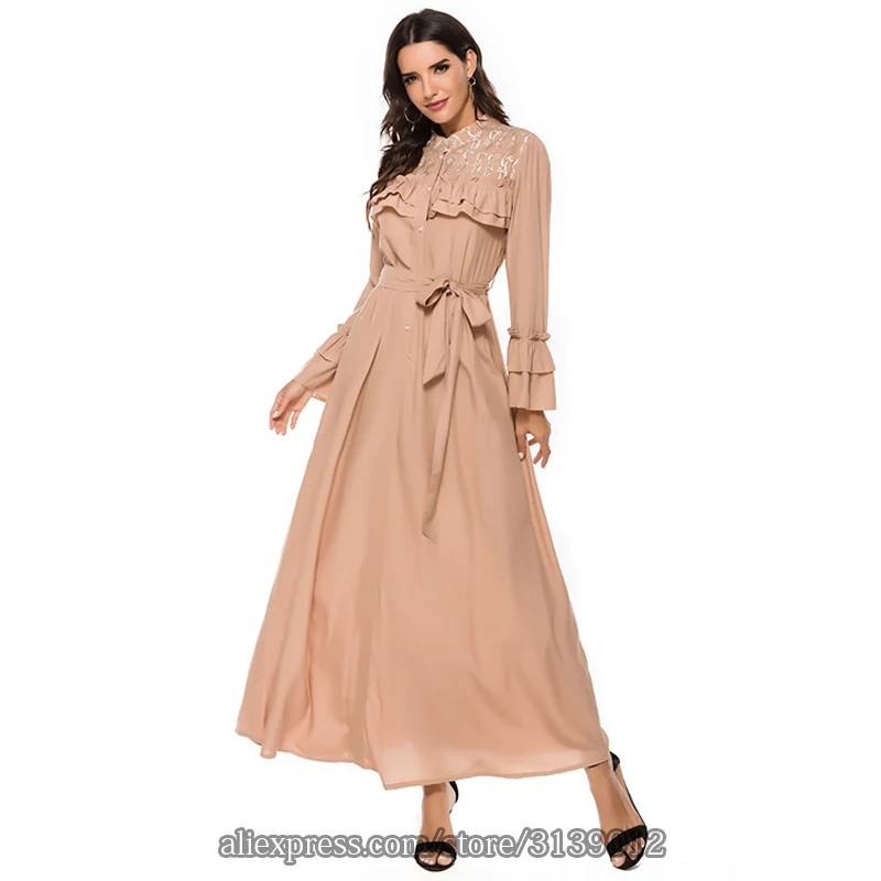 Кафтан Дубай абайя турецкий мусульманский хиджаб платье кафтан Maroc Kleding ислам одежда для женщин платья Djellaba Baju мусульманский Wanita - Цвет: khaki dress