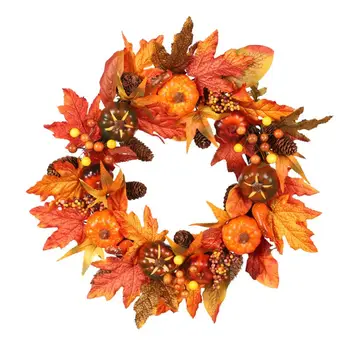 

55cm Halloween Pumpkin Wreath Autumn Harvest Door Garland Thanksgiving Supplies D2TD