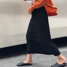 Женские юбки мода Новые Ретро Высокая талия вязанные макси юбки осень зима новые женские шикарные гофрированные длинные юбки богемные женские