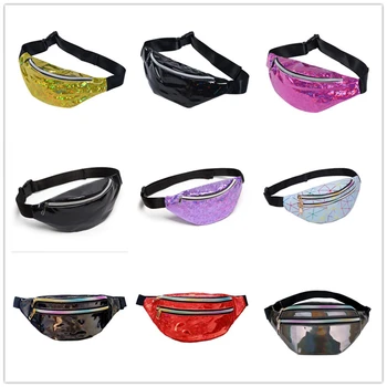 

Holographic Fanny Packs Unisex Women Men Sliver Laser Waist Bags Geometric Chest Phone Pouch PU Beach Traverl Bum Zip Waistbags