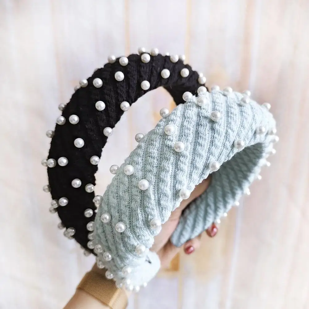 Бархатные утолщенные полосы шерсть жемчужные повязки для волос для женщин узел повязки на голову корейские волосы аксессуары, лента для волос бант-галстук повязка на голову MS