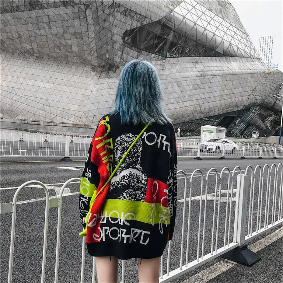 Harajuku трикотажные свитера мужские хип-хоп печати свободный пуловер свитер уличная Мужская Женская мода зима одежда WG587