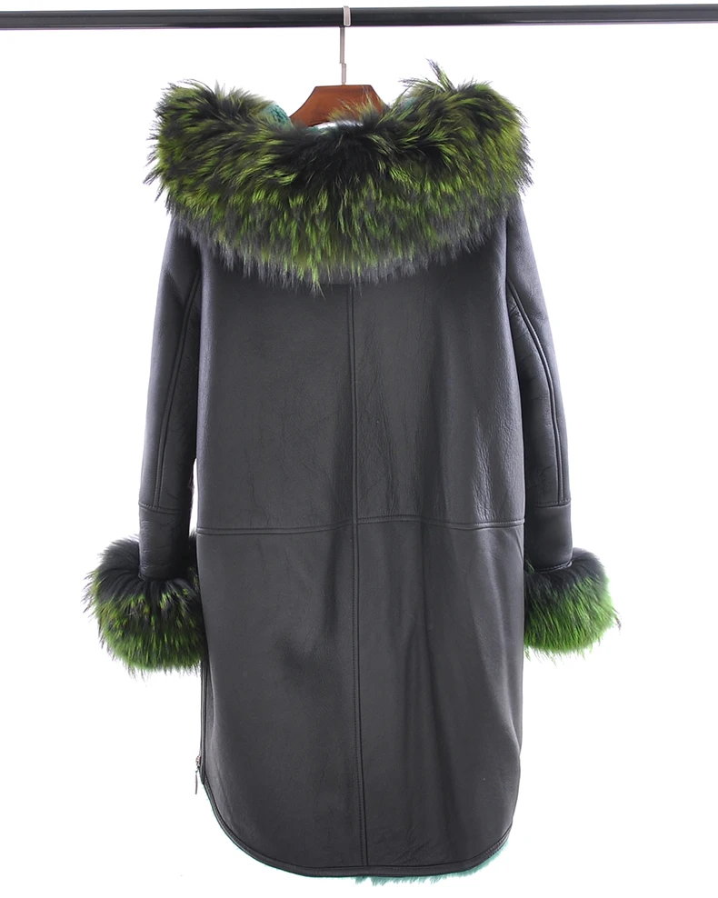 Новое модное однотонное женское длинное пальто из овчины с капюшоном из лисьего меха с длинным рукавом в повседневном стиле с карманами на молнии зимнее пальто