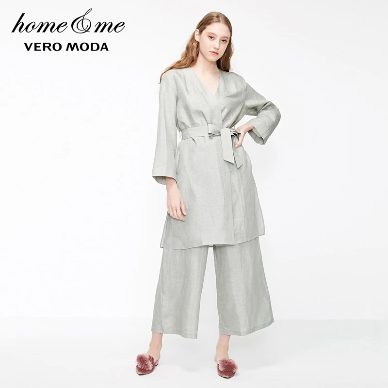 

Vero Moda Women's Simple Linen Lace-up Lounge Wear Night Robe | 3192R1504