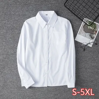 

White Cotton Japanese Student Girls School Jk Uniform Top Large-Size XS-5XL Middle High School Uniforms Long Sleeve White Shirt