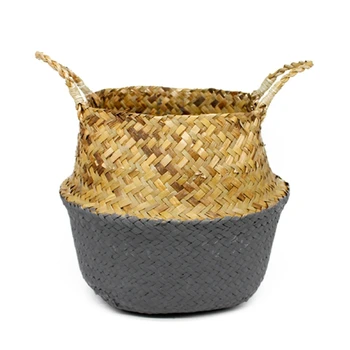 

Rattan Basket Straw Basket Garden Foldable Flower Pot Hanging Wicker Storage Basket Woven Seagrass Basket Rattan Flower Vase-Siz