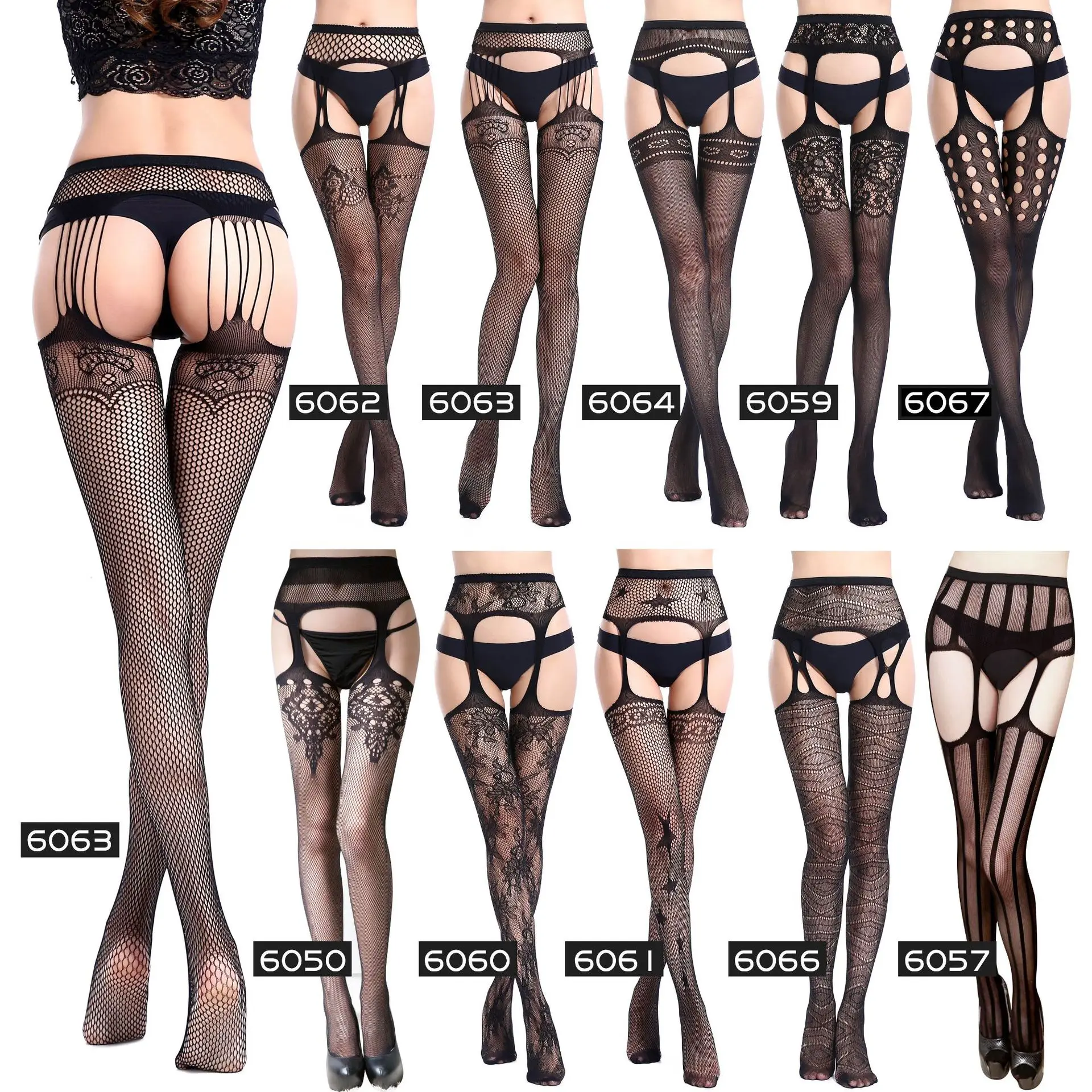 

Women Thigh High Stockings Black Sexy Hollowed Suspenders Stockings European American Open Net Fishnet Stockings Game Clothes