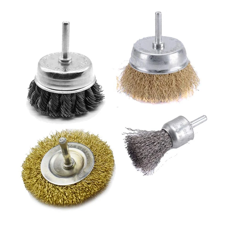 4PCS Wire Brush with Hex Shank, 2 Pack Knotted Crimped Wire Cup Brush, 3inch Wire Wheel Brush