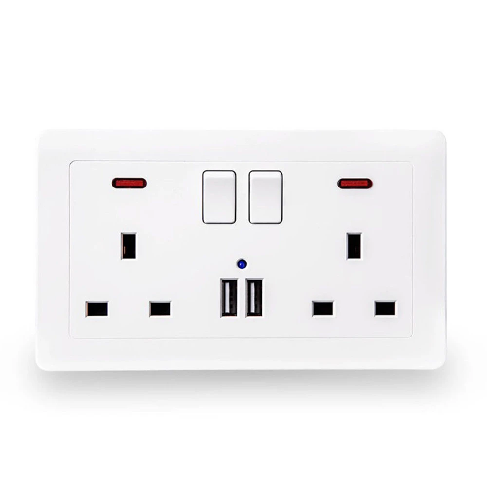UK Standard Power Electrical Socket Wall Charge Plug Twin Socket Dual 3.1A USB Ports Outlet with Switching Power Panel For Phone