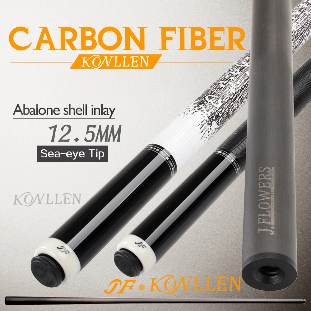 

KONLLEN JF Carbon Energy Carbon Fiber Pool Cue Shaft Carbon 12.5mm Radial Pin Joint Abalone Shell Inlay Butt Play Cue Billiards