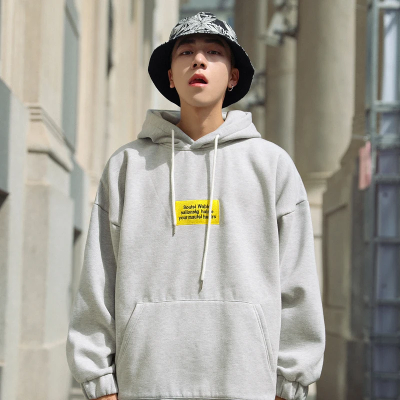 

2019 Autumn And Winter Men's New Casual Solid Color Letter Pattern Printing Hooded Hoodies Loose Temperament Trend Cotton