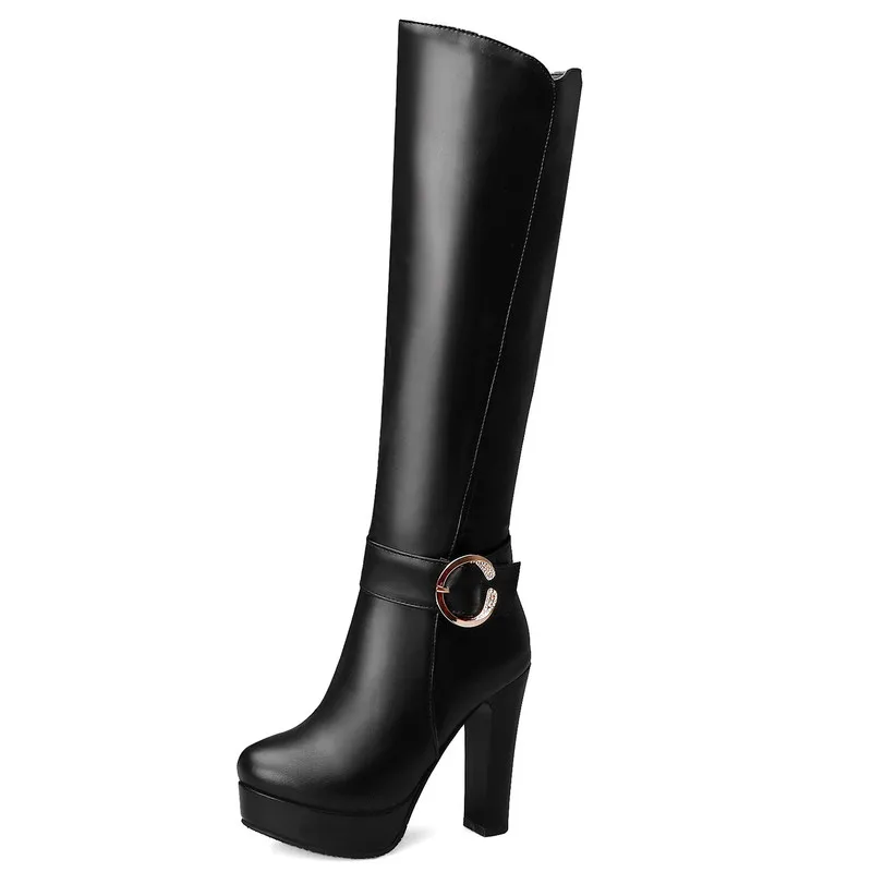 NASBAVI High Heels Over the Knee Boots Women Winter Thigh High Boots Fashion Zipper buckle Rhinestone Platform Long Boots