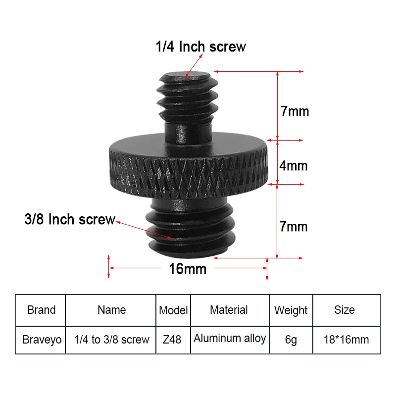 Description Picture 3 of itemConversion screw 1/4 to 3/8 Inch Thread Screw Mount Adapter Aluminum Ballhead Tripod Plate Screw for Dslr Camera Monopod