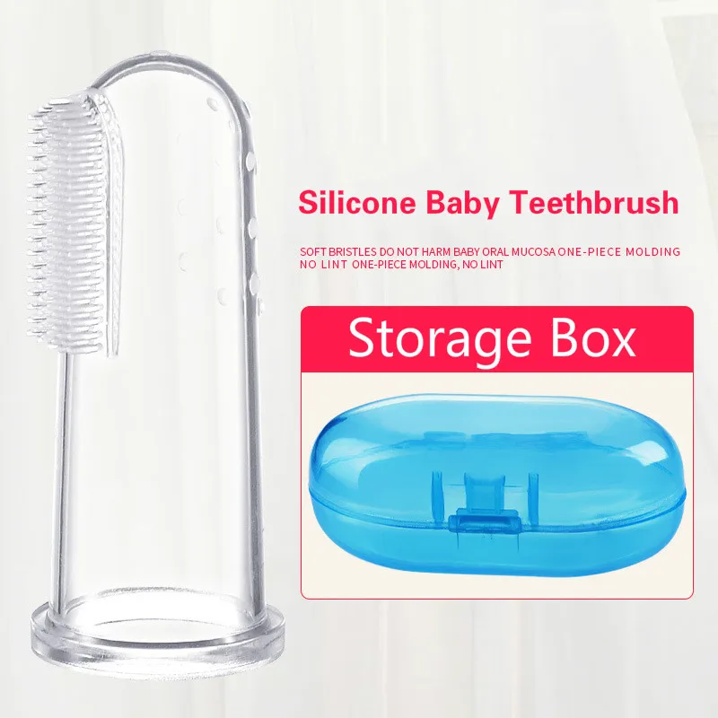 Cepillo de dientes de silicona + caja cepillo de dientes para dedos de bebé, limpieza de dientes para niños, cepillo de dientes de silicona suave, cepillo de limpieza de goma para bebés