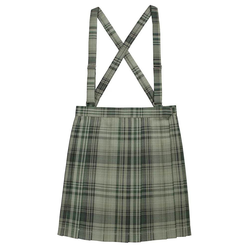 Suspender Skirt Летняя женская бамбуковая зеленая школьная юбка JK с высокой талией, японская Милая клетчатая плиссированная юбка, школьная форма, юбка - Цвет: Suspender Skirt