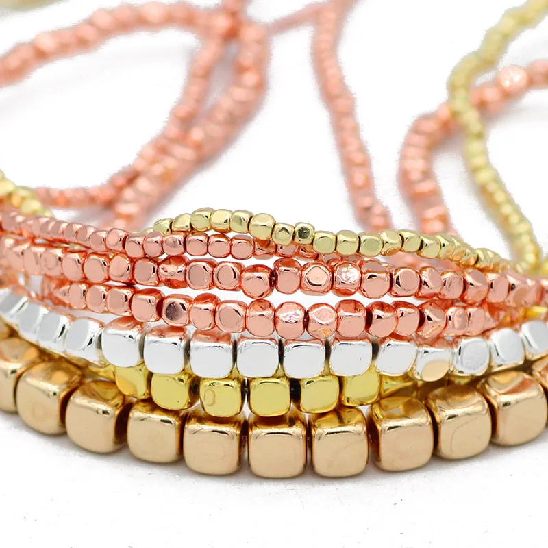 Rose Gold Hematite Square Cube Beads for DIY Jewelry and Accessories