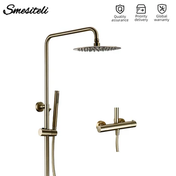 

Constant Temperature Brushed Gold Brass Wall-Mounted Rain Shower Head Hand Sprayer Two-Function Hot Cold Mixing Bathroom Faucet