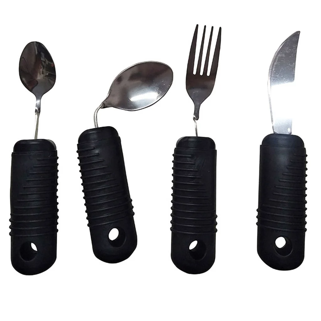 4pcs Portable Eating Aids Kit Classic Bendable Utensils Spoon Fork Eating Aids For Elderly Disability Patients Kids