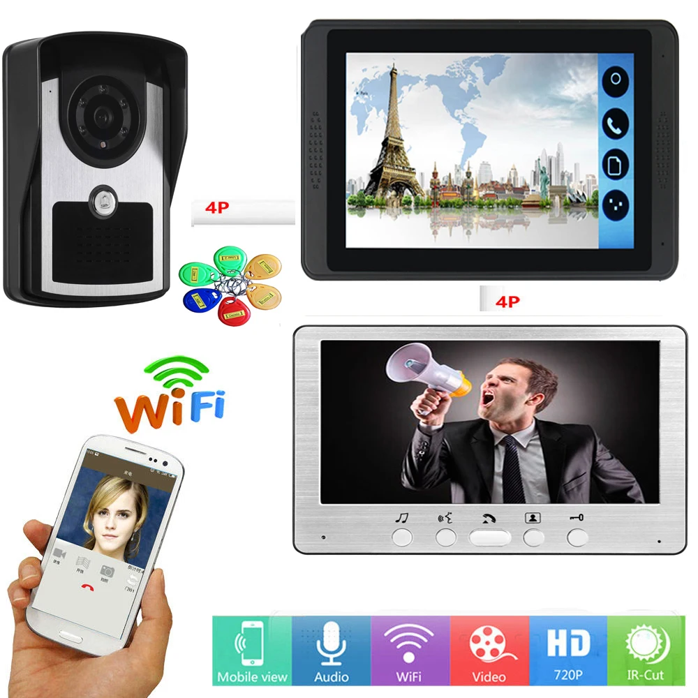

APP Control Video Intercom 7 Inch Monitor Wifi Wireless Video Door Phone Visual RFID Access Unlock Intercom Doorbell System