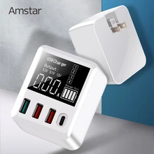 Светодиодный дисплей Amstar 30 Вт с usb-зарядным устройством type-C Quick Charge 3,0, настенный адаптер для путешествий для iPhone, samsung, Xiaomi, USB, зарядное устройство для телефона
