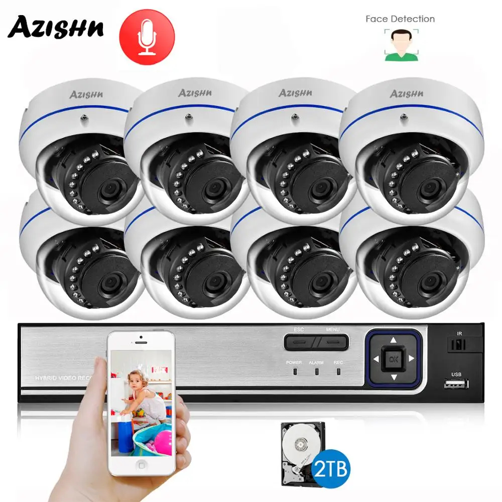 AZISHN H.265+ 8CH 5MP POE Система безопасности NVR комплект аудио Взрывозащищенная 5MP ip-камера распознавание лица CCTV наблюдения NVR набор