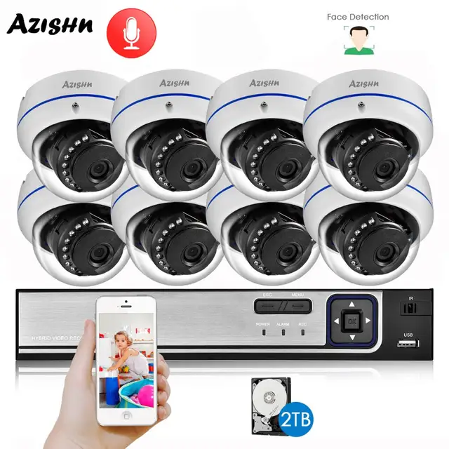 $US $131.03 AZISHN H.265+ 8CH 5MP POE Security System NVR Kit Audio Explosion-proof 5MP IP Camera Face Detection CCTV Surveillance NVR Set