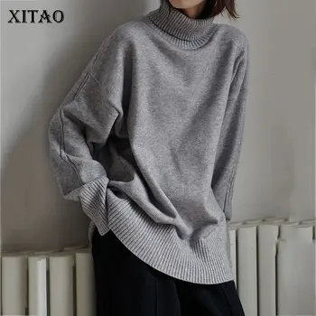 

XITAO Solid Color Turtleneck Pullover Women Plus Size Lazy Oaf Knitwear Fashion Elegant Autumn Winter Sweater Women DMY1388