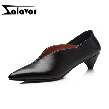 

ZALAVOR Women High Heel Shoes Real Leather Vintage Pointed Toe Strange Heels Brand New Designer Footwear Women Pumps Size 34-39