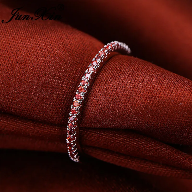 Stackable Single Row Thin Rings For Women 925 Silver Rose Gold Round Zircon Green Red Stone Wedding Stacking Ring Daily Jewelry