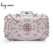 Роскошный розового цвета с украшением в виде кристаллов Стразы вечерняя сумочка-клатч для Для женщин, Элегантная блузка с бантом замок жемчуг Ежедневные клатчи Свадьба Кошелек bolsos ZD1096