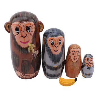 

2020 Hot Sale 5 pcs/Set New Arrival Wooden Matryoshka Dolls Nesting Dolls Cute Animal Monkey Gift Traditional Unisex