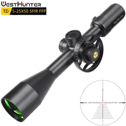 WESTHUNTER-mira telescópica TD 5-25X50 SFIR FFP para caza, primer plano Focal, mira de tiro, retícula iluminada, bloqueo, reinicio, ajuste de vista. 308