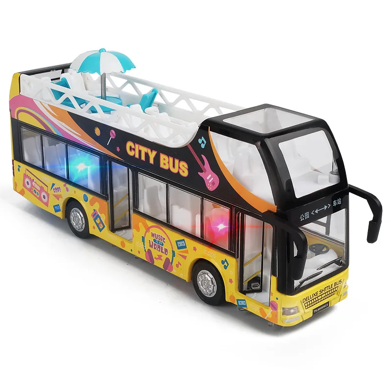Travel Bus Vehicle Toy Alloy Sound Lights Double-decker