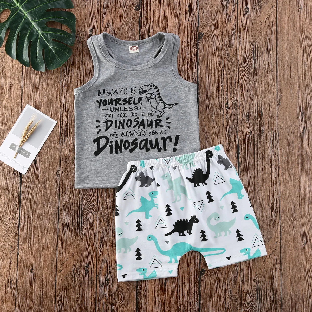

AA Summer Baby Boys Clothing Dinosaur Pattern Clothes Sets Sleeveless T-shirt Tops+Shorts Toddler Boys Outfit Set