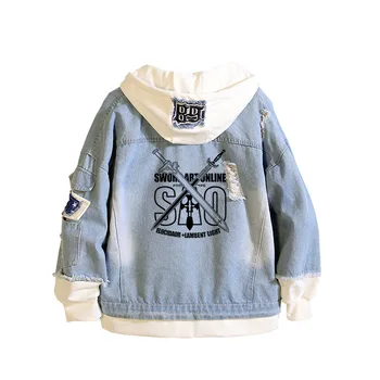 

Anime Sword Art Online Jeans Jacket Cosplay Denim Jacket SAO Outwear Hooded Sportswear Lover Streetwear Hip Hop Autumn Clothes