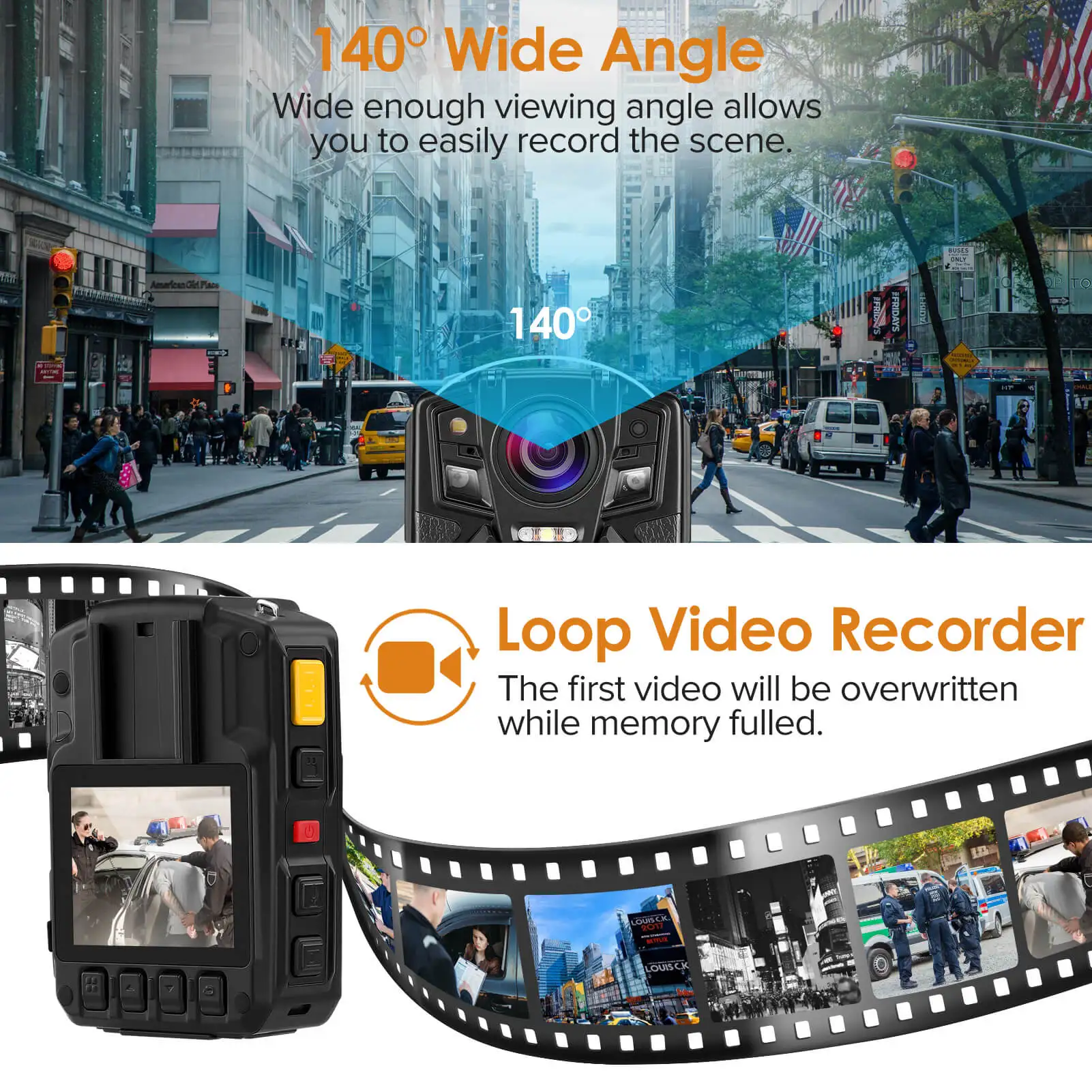 Boblov Digital Body Worn Camera HD1296P Loop DVR Record Security Cam IR Night Vision Wearable Mini Camcorders 32GB Police Camera