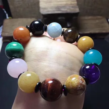 

16mm Natural Rainbow Different Mixed Stone Jewelry Malachite Rose Strawberry Quartz Tiger Eye Obsidian Round Beads Bracelet