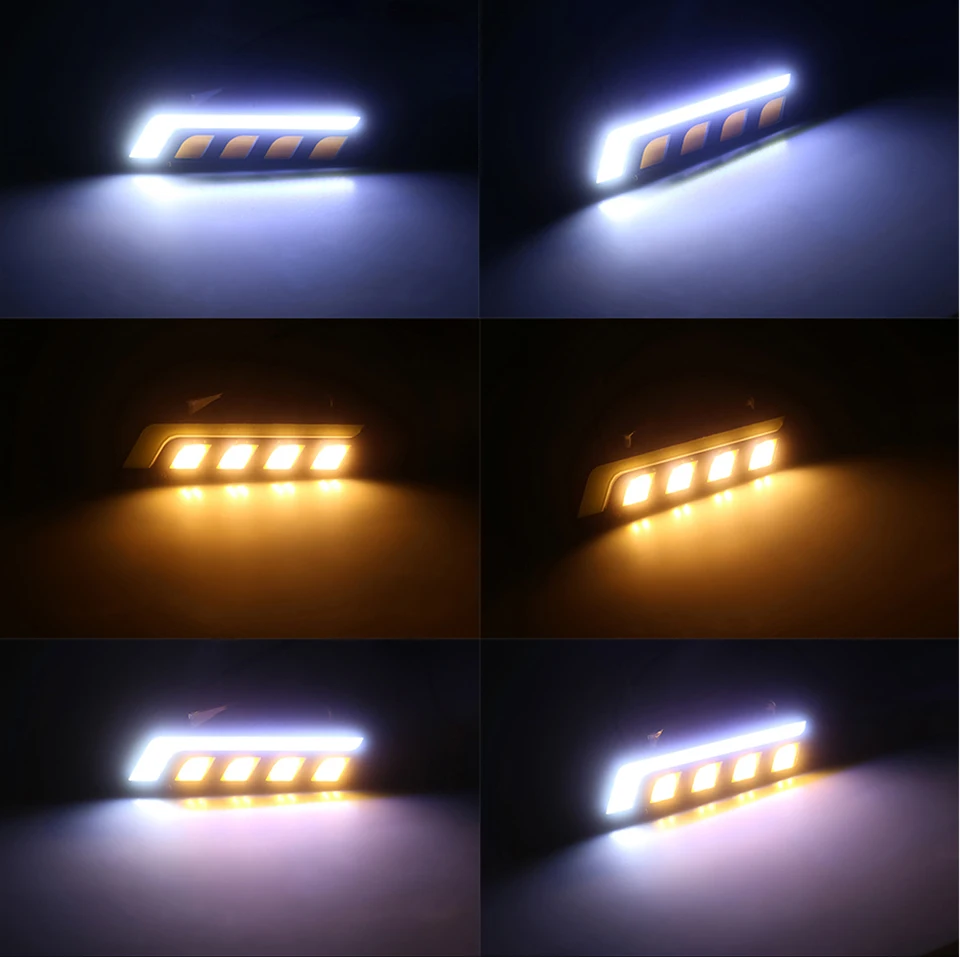 Nlpearl 2x автомобиль светильник сборки Led DRL Led COB Габаритные огни двойной Цвет белого и желтого цвета Авто дневные ходовые огни, внешний автоматический дневной свет 12V
