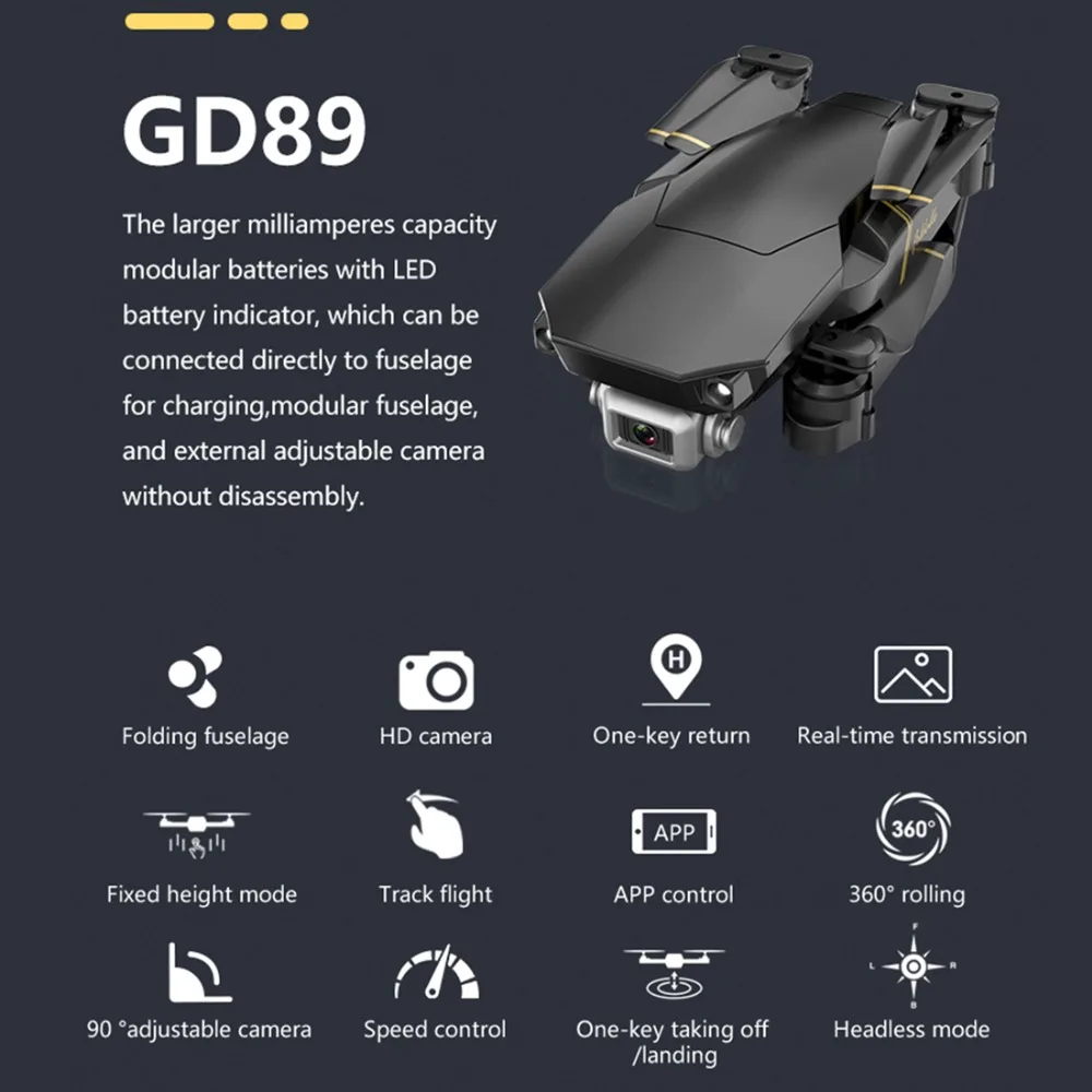 Global Drone GD89 wifi FPV 1080P HD камера складной Радиоуправляемый Дрон с режимом удержания высоты RC RTF Квадрокоптер самолет