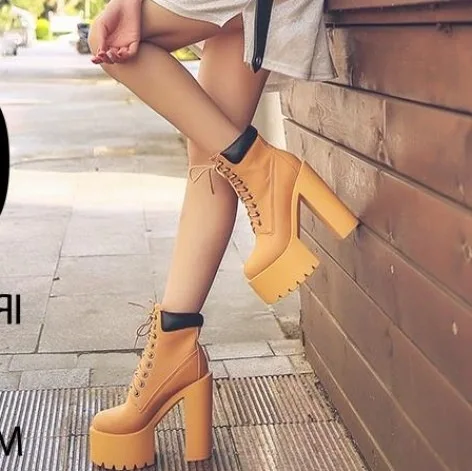 Bootee Woman 2019 Martins For Women Round Toe Women's Ankle Boots Autumn Shoes Lace Up Booties Ladies Chunky Heel Rock Low High