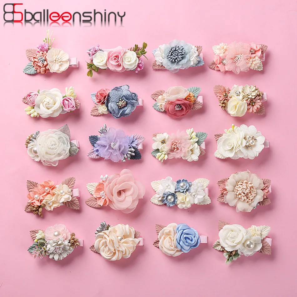 Balleenshiny Pearl Flowers Hair Pins Baby Girl Hair Accessories Newborn Photography Props Kawaii Accessories Lovely Hair Clips