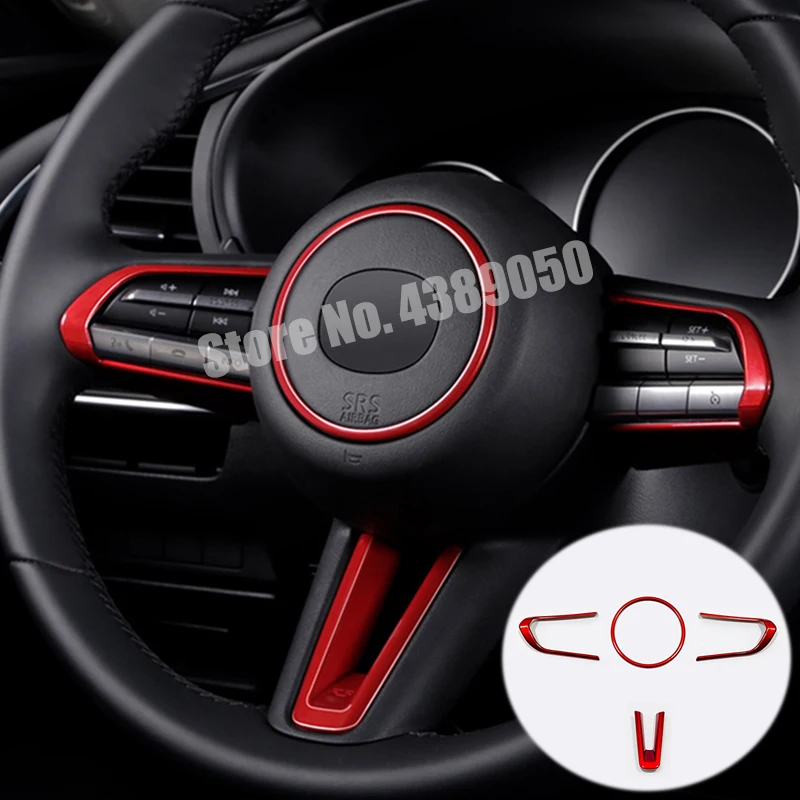 

For Mazda CX-30 2019 2020 ABS Plastic Red Car Steering wheel Button frame Cover Trim Sticker Car styling accessories