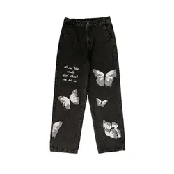 Vernan – jean imprimé papillon pour femme, pantalon en Denim, style Hip Hop, jambes larges, taille haute, style Hippie, tenue de nettoyage, Streetwear, à la mode 