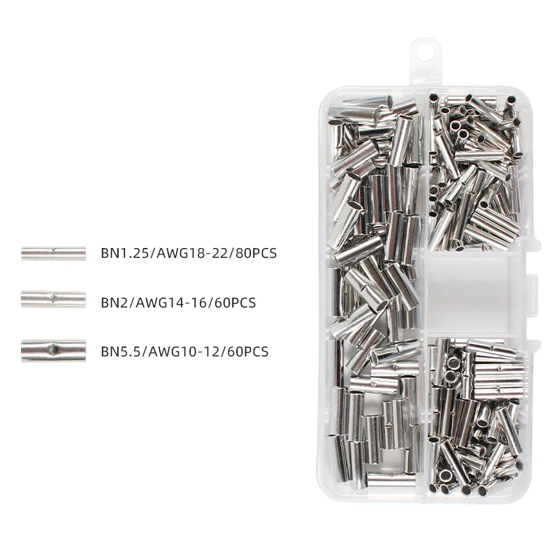 

200Pcs Copper Butt Splice Wire Copper Crimp Connector Insulated Cord Pin End Terminals For 10-22AWG Heat Shrink Tube Sleeving