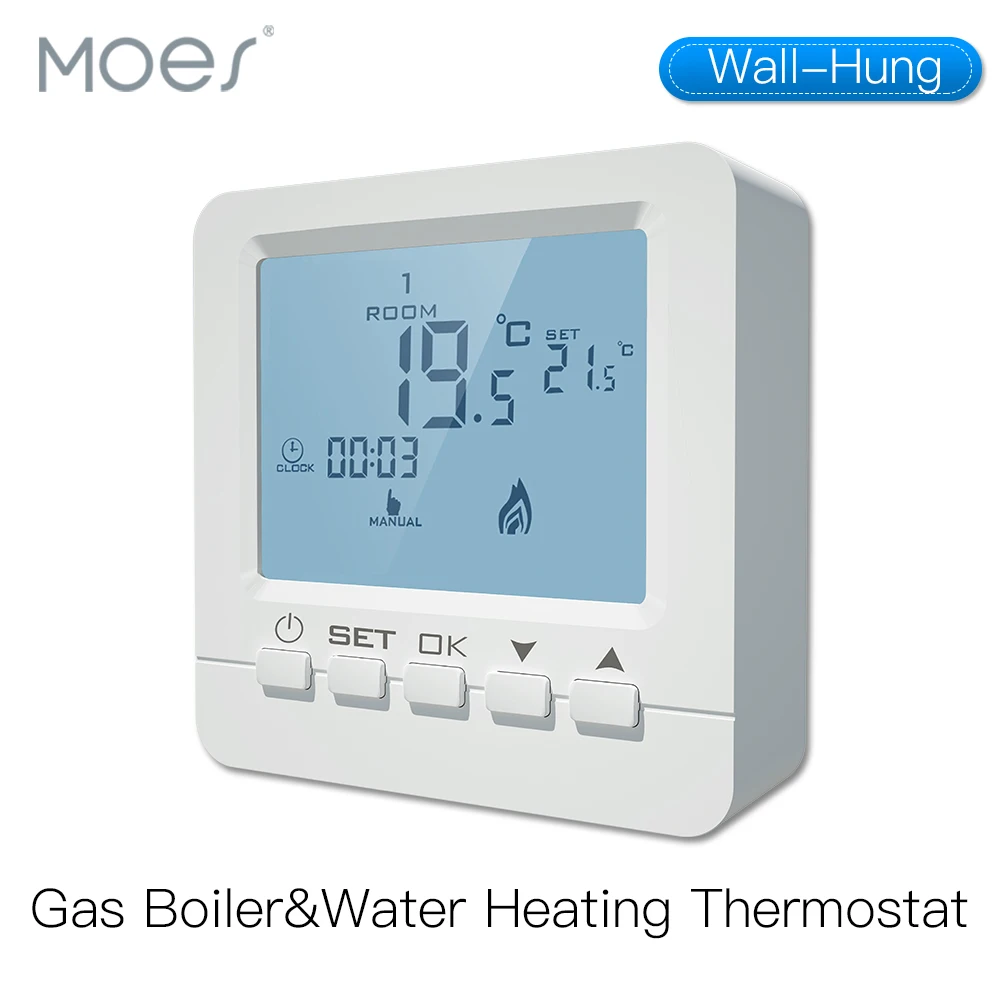 

LCD 5A Wall-Hung Gas Boiler Heating Temperature Programmable Thermostat Battery Powered Thermoregulator with backlight