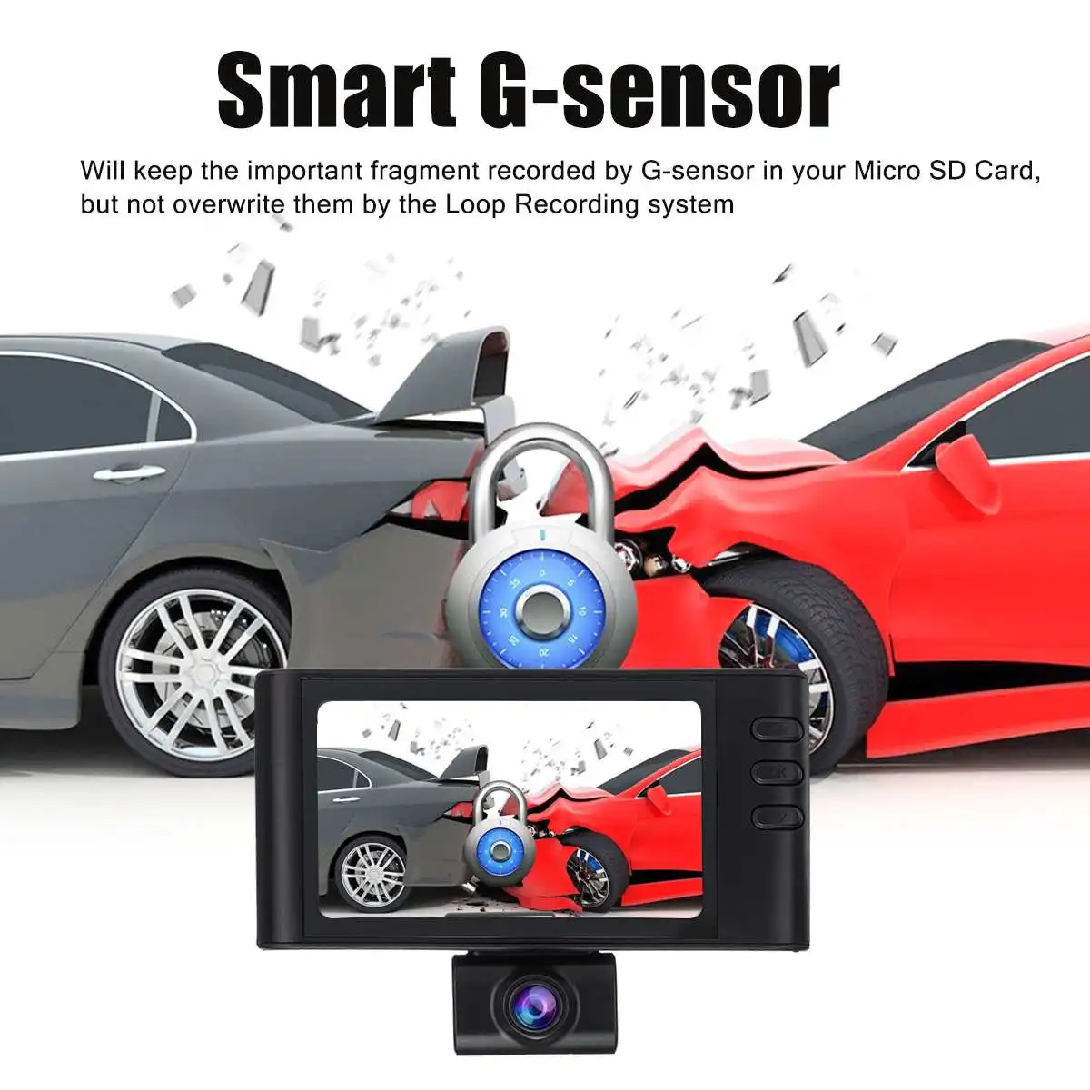 3," HD 1080P 3 объектив автоматический видеорегистратор для автомобиля Dashcam Автомобильный видеорегистратор Передняя и задняя камера для парковки 170 градусов