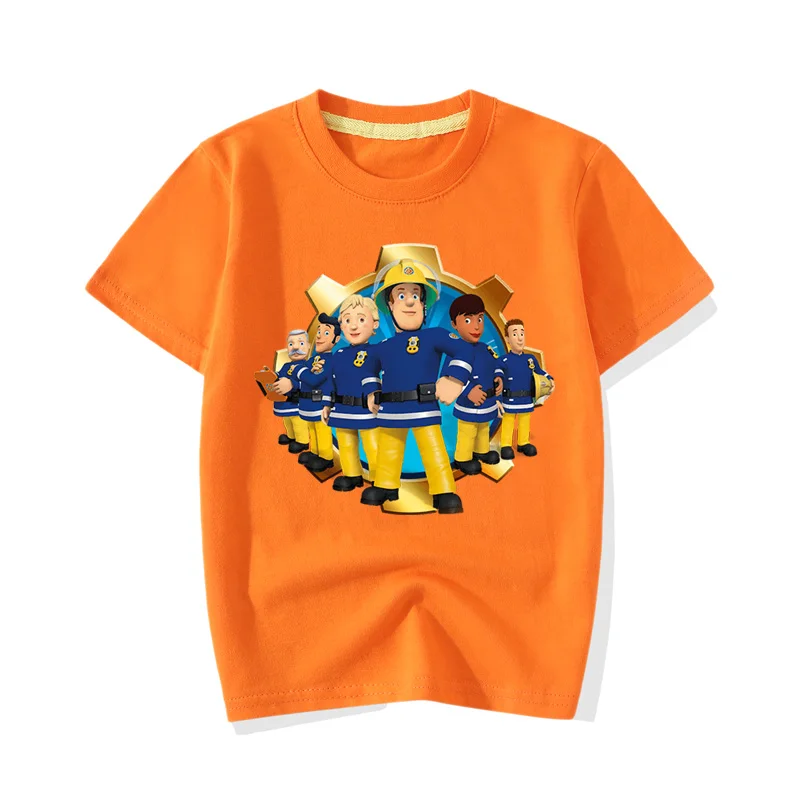 Детские футболки с короткими рукавами летняя одежда повседневные футболки с круглым вырезом для маленьких мальчиков и девочек футболки с рисунком пожарного Сэма JY067 - Цвет: Orange T-shirt