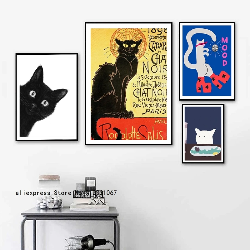 The Black Cat Poster And Print Modern Posters Canvas Cuadros Modular Pictures Gift Idea Home Decoration Painting For Living Room | Дом и сад
